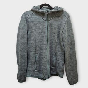 KUHL Womens Gray/Green/Blue Melange Full Zip Knit Fleece Hooded Jacket Size Med